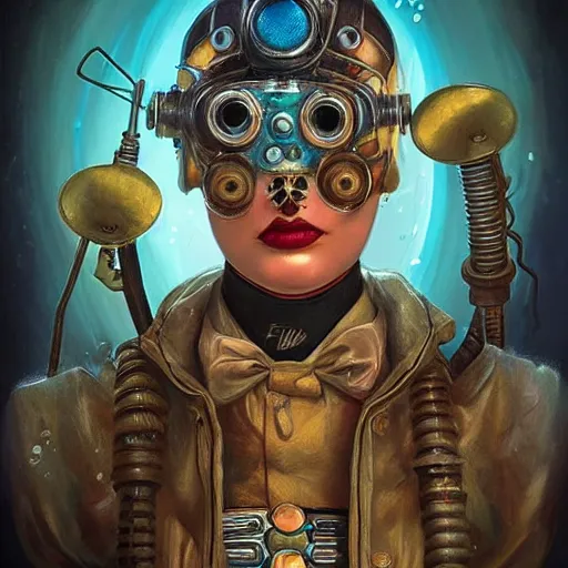 Prompt: lofi underwater bioshock steampunk biopunk portrait, Pixar style, by Tristan Eaton Stanley Artgerm and Tom Bagshaw.