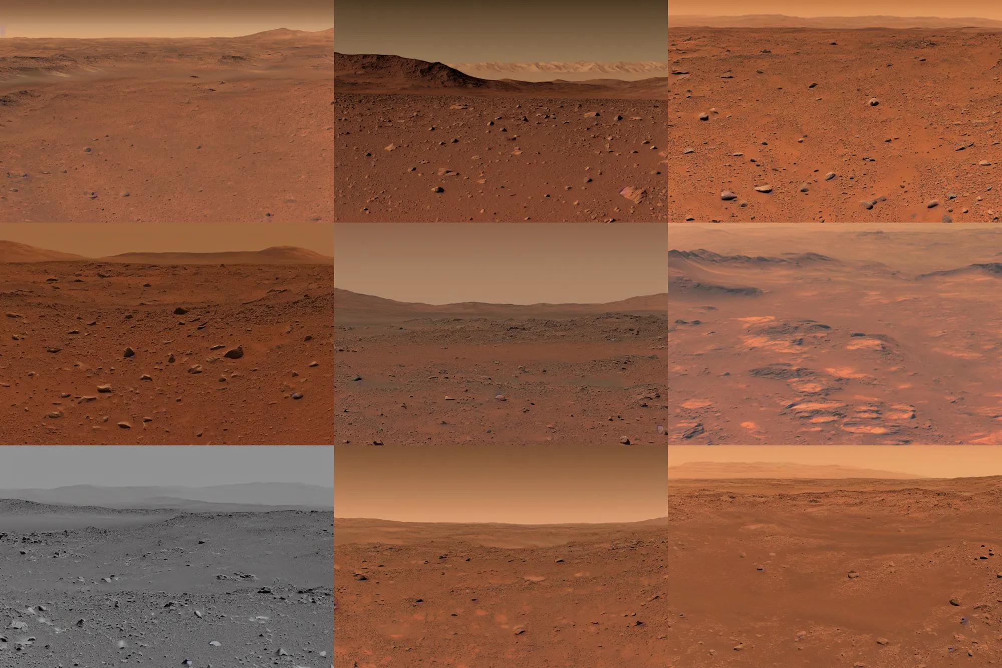 Prompt: long distance photo of tall mountain range, on mars