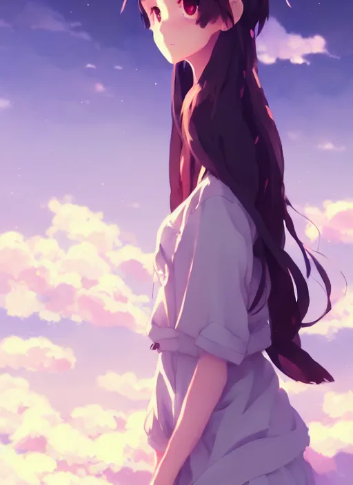 Image similar to portrait of cute girl, cloudy sky background lush landscape illustration concept art anime key visual trending pixiv fanbox by wlop and greg rutkowski and makoto shinkai and studio ghibli