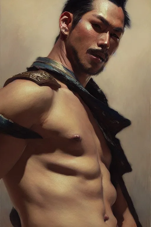 Image similar to attractive male, ghost of tsushima, painting by gaston bussiere, craig mullins, j. c. leyendecker, tom of finland