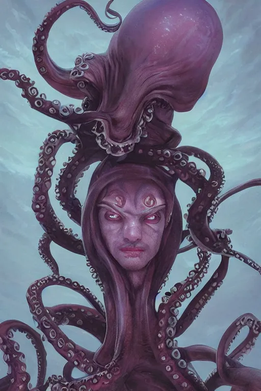 Image similar to portrait of an elegant alien octopus man king, straight on portrait, by artgerm, tom bagshaw, gerald brom, vaporwave colors, lo - fi colors, vaporwave, lo - fi, moody vibe, goth vibe, 4 k, hd,