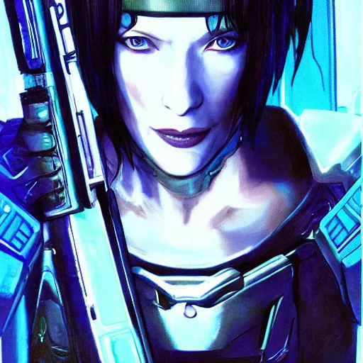 Prompt: cate blanchett as major kusanagi from ghost in the shell by h.r. giger