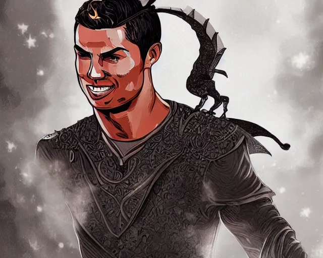 Image similar to cristiano ronaldo as a strong fantasy magician who does magic, fantasy art, in the style of Frank Neidhardt, illustration, epic, fantasy, intricate, elgant, amazing detail, digital painting, artstation, concept art, smooth, sharp focus