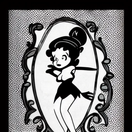Prompt: black cat, betty boop cartoon style, funny, black and white, vintage