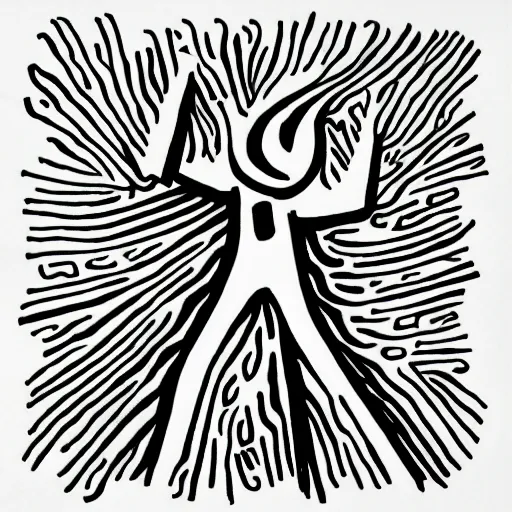 Prompt: stickman and flames drawn stylized on squared paper with pen. each line is drawn several times.