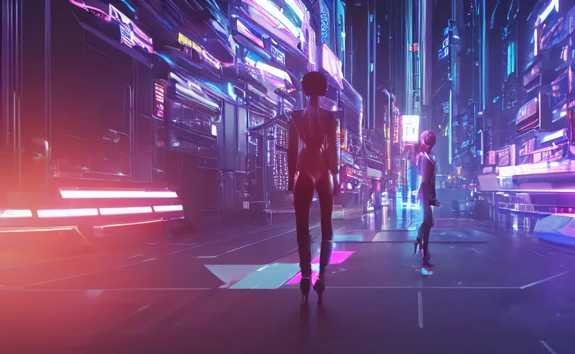 Image similar to a 3 d render of a person standing in the metaverse, cyberpunk with lights and electricity and neon, bokeh, canon 5 0 mm, cinematic lighting, volumetric light, octane, octane render, redshift render