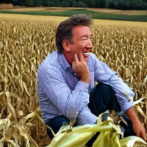 Image similar to tim allen crying at the sky for more corn