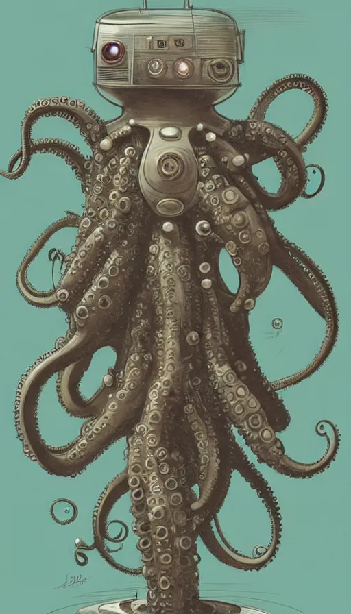 Image similar to 1 9 5 0 s retro future robot android octopus. muted colors. by jean baptiste monge