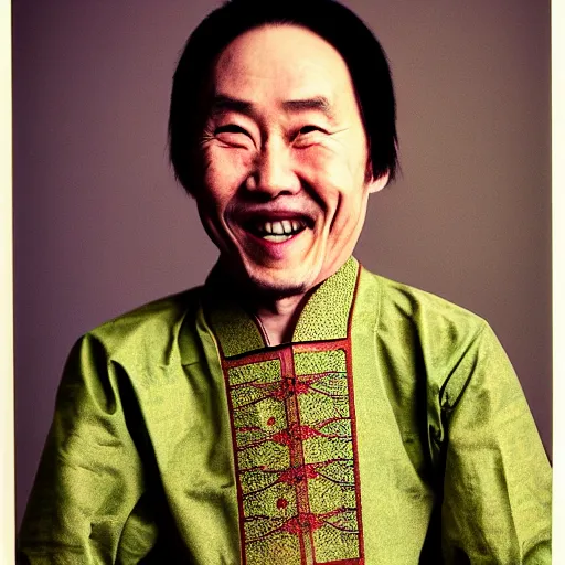 Image similar to realistic photography by araki nobuyoshi of wearing traditional ukrainian shirt designed by taras shevchenko smiling kim chen