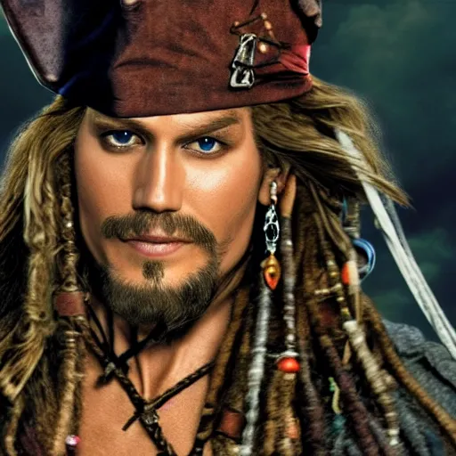 Image similar to Live Action Still of Jerma as a pirate in Pirates of the Caribbean, real life, hyperrealistic, ultra realistic, realistic, highly detailed, epic, HD quality, 8k resolution, body and headshot, film still