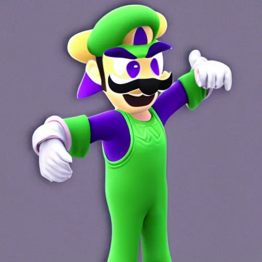 Image similar to Vinny Vinesauce, dressed as Waluigi