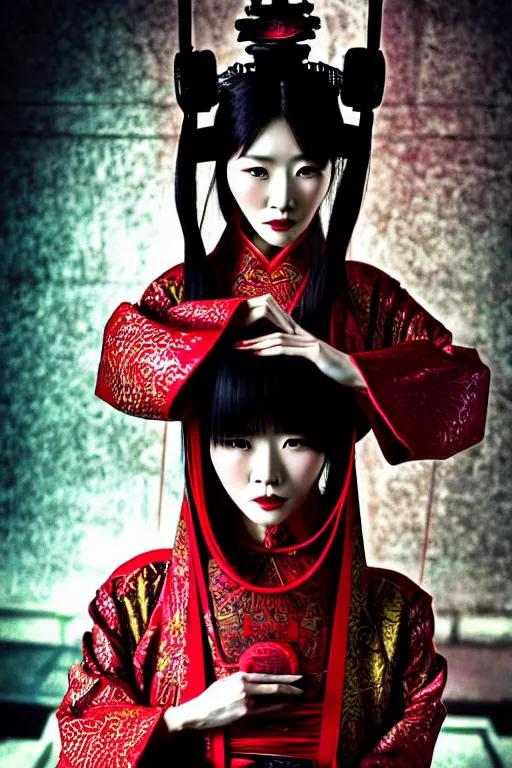 Image similar to poster style, ancient chinese beautiful woman, weak, cyberpunk, by dream of the red chamber