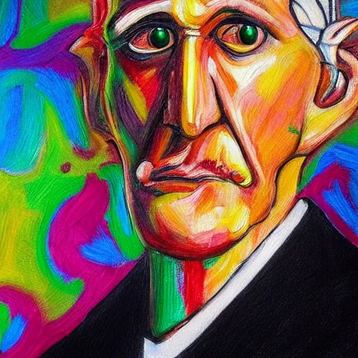 Image similar to handsome squidward portrait, painting, colorful