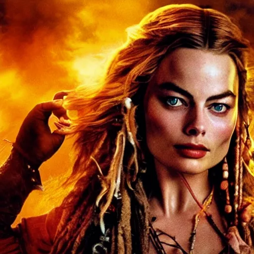 Image similar to stunning awe inspiring margot robbie as a pirate in pirates of the caribbean, movie still 8 k hdr atmospheric lighting