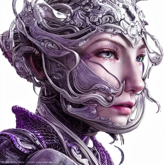 Prompt: close facial portrait of a pale woman in futuristic leather armor with a flowing purple, elegant, stoic, intense, ultrafine hyperdetailed illustration by kim jung gi, irakli nadar, intricate linework, sharp focus, bright colors, octopath traveler, final fantasy, hearthstone, highly rendered, global illumination, radiant light, detailed, intricate environment