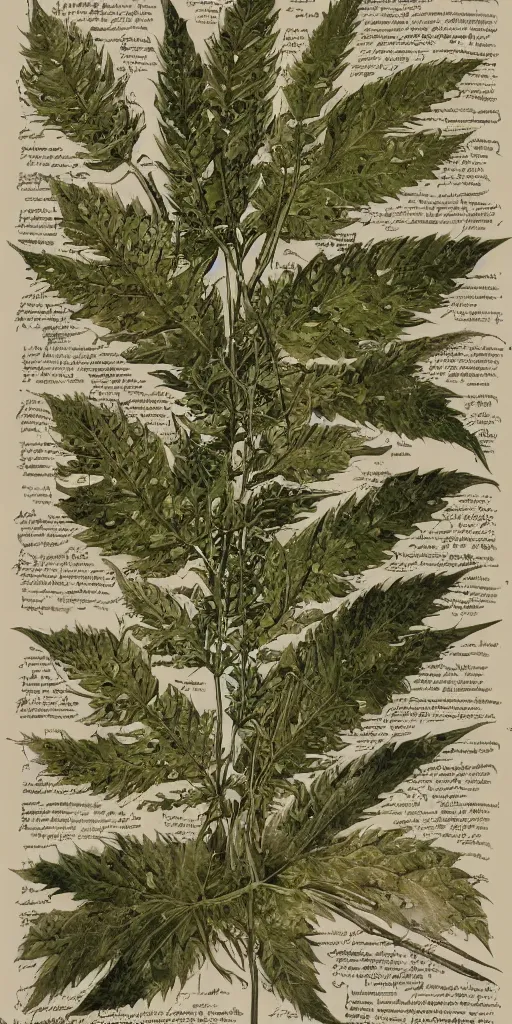 Image similar to scan of the leaves of an old cursed herbarium, by john howe, infographic, textbook, marginalia