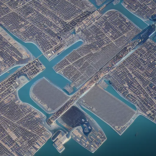 Prompt: satellite photo of futuristic technologic advanced venice city. photorealistic, trending on artstation, volumetric lighting, 4 k, award winning