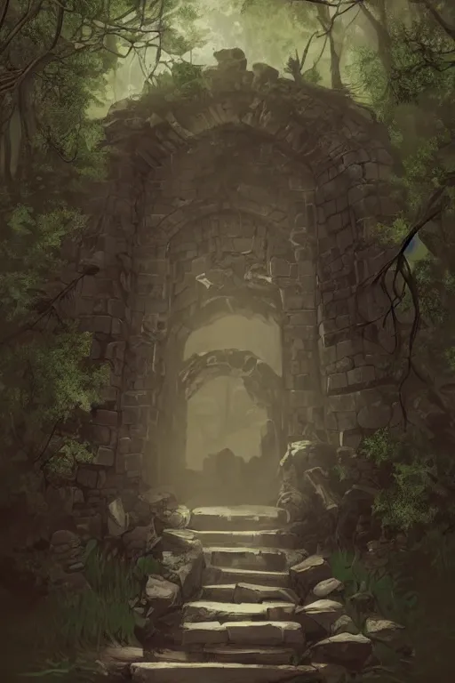Prompt: dungeon Entrance in a forest, Artstation
