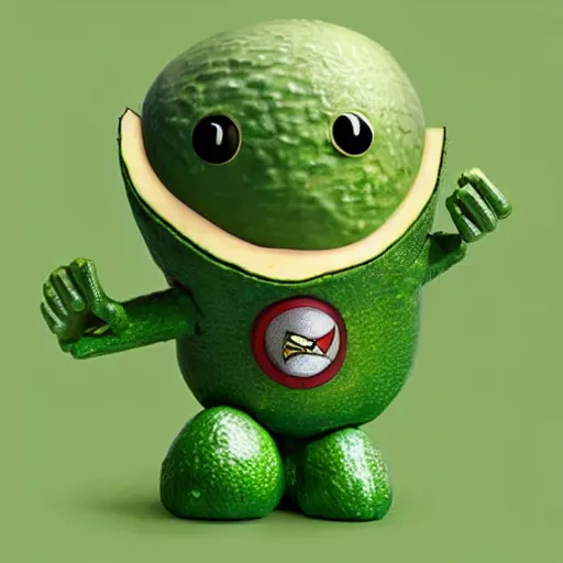 Image similar to an avocado with arms and legs wearing a starfleet uniform