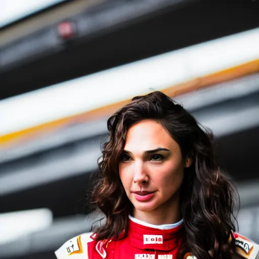 Image similar to gal gadot as a formula one driver, nikon 3 5 mm portrait photography, ultra realistic