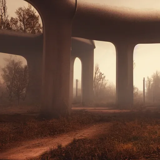 Prompt: retro-futuristic fallout abandoned park fog ultrarealistic photorealistic 8k