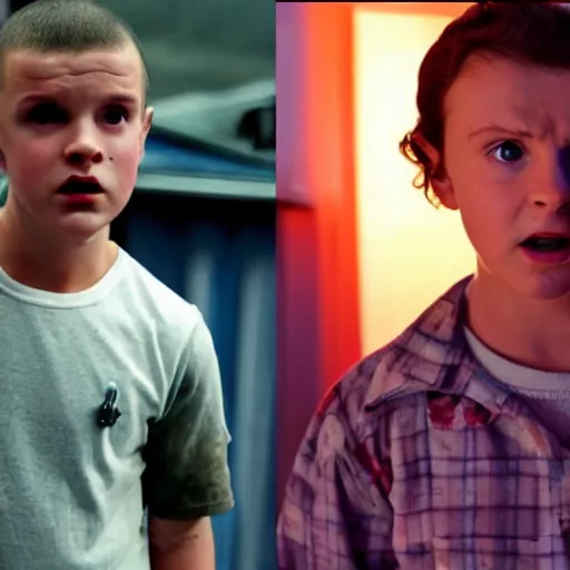 Prompt: eleven from stranger things versus The Rock in a WWE fight