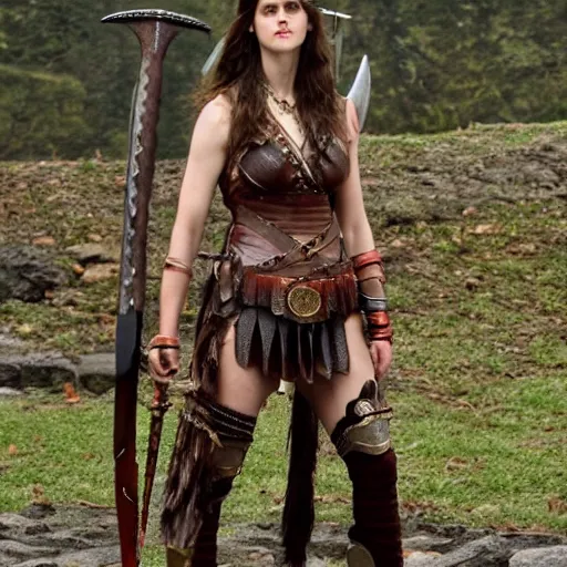 Prompt: full body photo of alexandra daddario as a barbarian warrior