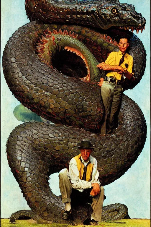 Prompt: giant serpent creature, norman rockwell, jacob collins, tom lovell, frank schoonover, james gurney