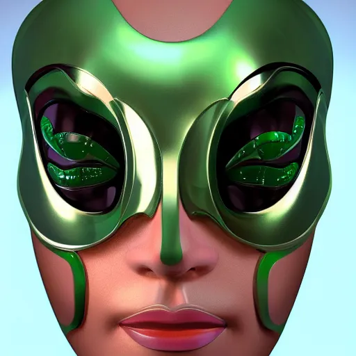 Prompt: futuristic cybernetic geisha mask made of malachite, studio lighting, cinema 4 d, trending on artstation