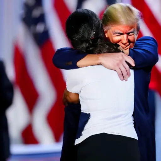 Image similar to alexandria ocasio - cortez and trump hugging