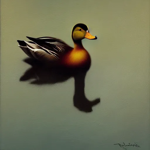 Prompt: a duck on the prowl oil painting ray caesar