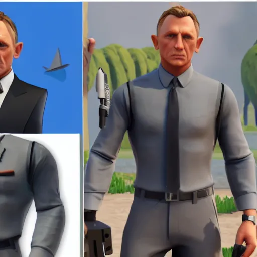 Prompt: daniel craig as a 3 d fortnite character