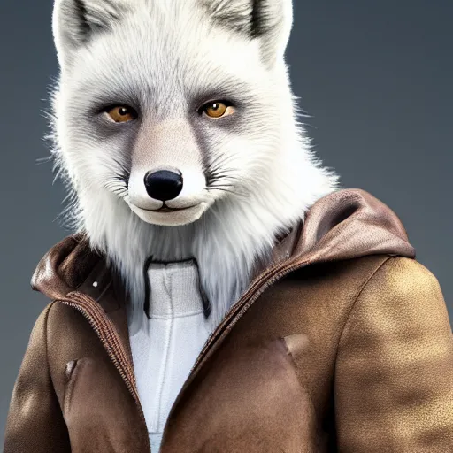 Image similar to studio quality advertising photo depicting an anthropomorphic arctic fox furry as a character in Final Fantasy