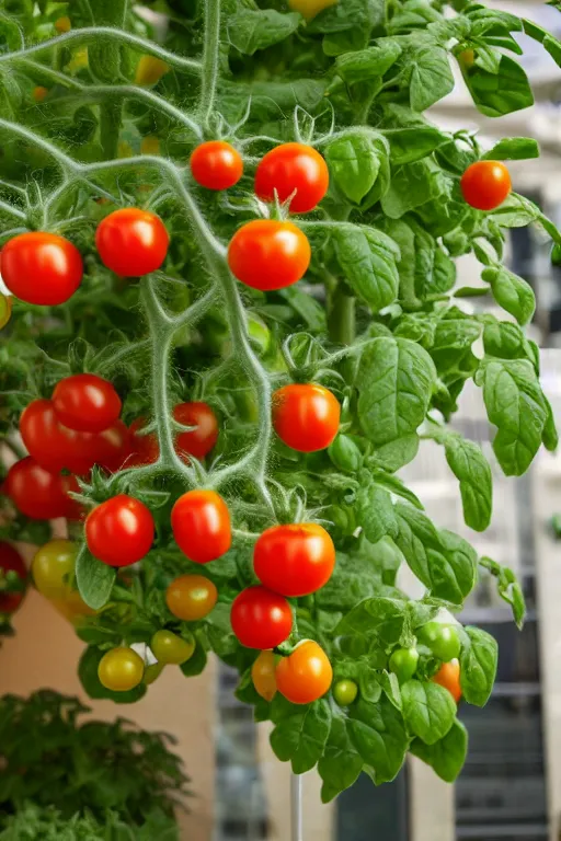 Image similar to a potted tomato plant with an ethernet connection, its leaves and tomatoes form a web developer interface for html 5 iot web 2. 0, high resolution megapixel photograph