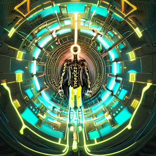 Prompt: symmetry!! a cyberpunk dogon priest opening a steampunk neon portal from within the void, alien cold fusion time machine, by machina infinitum and android jones, surreal psychedelic portrait style, dim lit, rim light, intricate and detailed environment, radiant lighting, fractal with infinite intricacy background, rendered in octane,