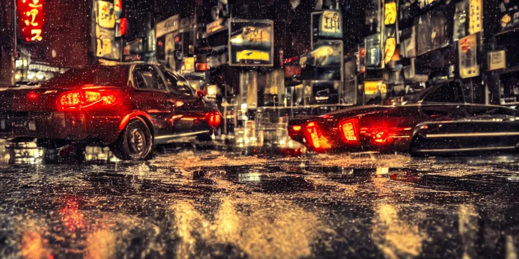 Image similar to close up macro shot of a roman charriot on wet tokyo street at night, intricate, hyper detailed, smooth, dramatic lighting, cinematic