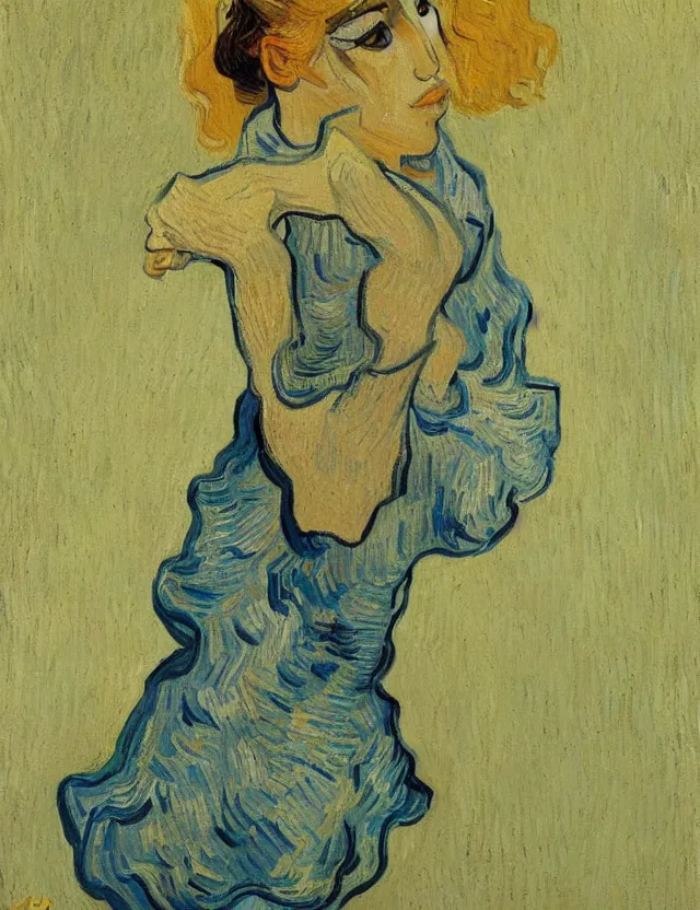 Prompt: a painting of clothed lady gaga by vincent van gogh, dynamic pose, intricate detail, 8 k resolution