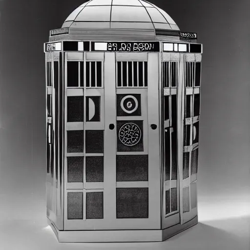 Image similar to Art Deco Tardis console, by buckminster fuller and syd mead, intricate contemporary architecture, photo journalism, photography, cinematic, national geographic photoshoot