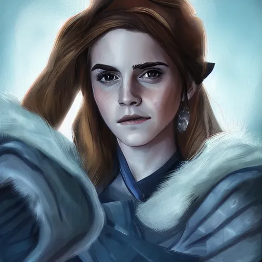 Prompt: Emma Watson as a legend in League of Legends. Digital Painting