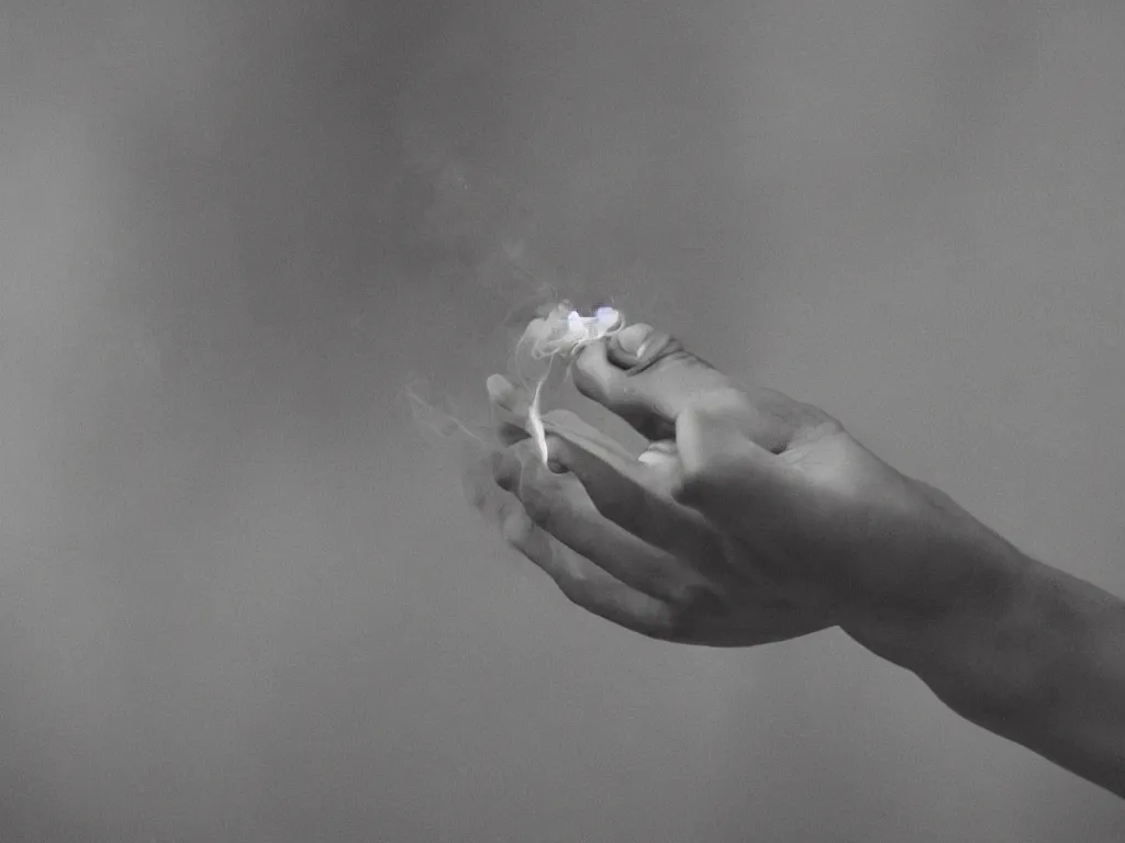 Image similar to Close-up view of hyperrealistic thin soft hand holding cigarette with smoke, hyper realistic photo, 4K