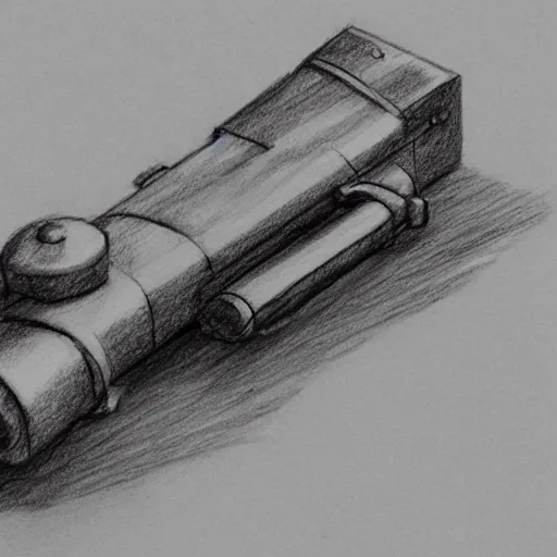 Image similar to plan of a gun that was never invented, pencil sketch, concept art