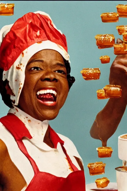 Image similar to aunt jemima covered in maple syrup horror movie cinematic