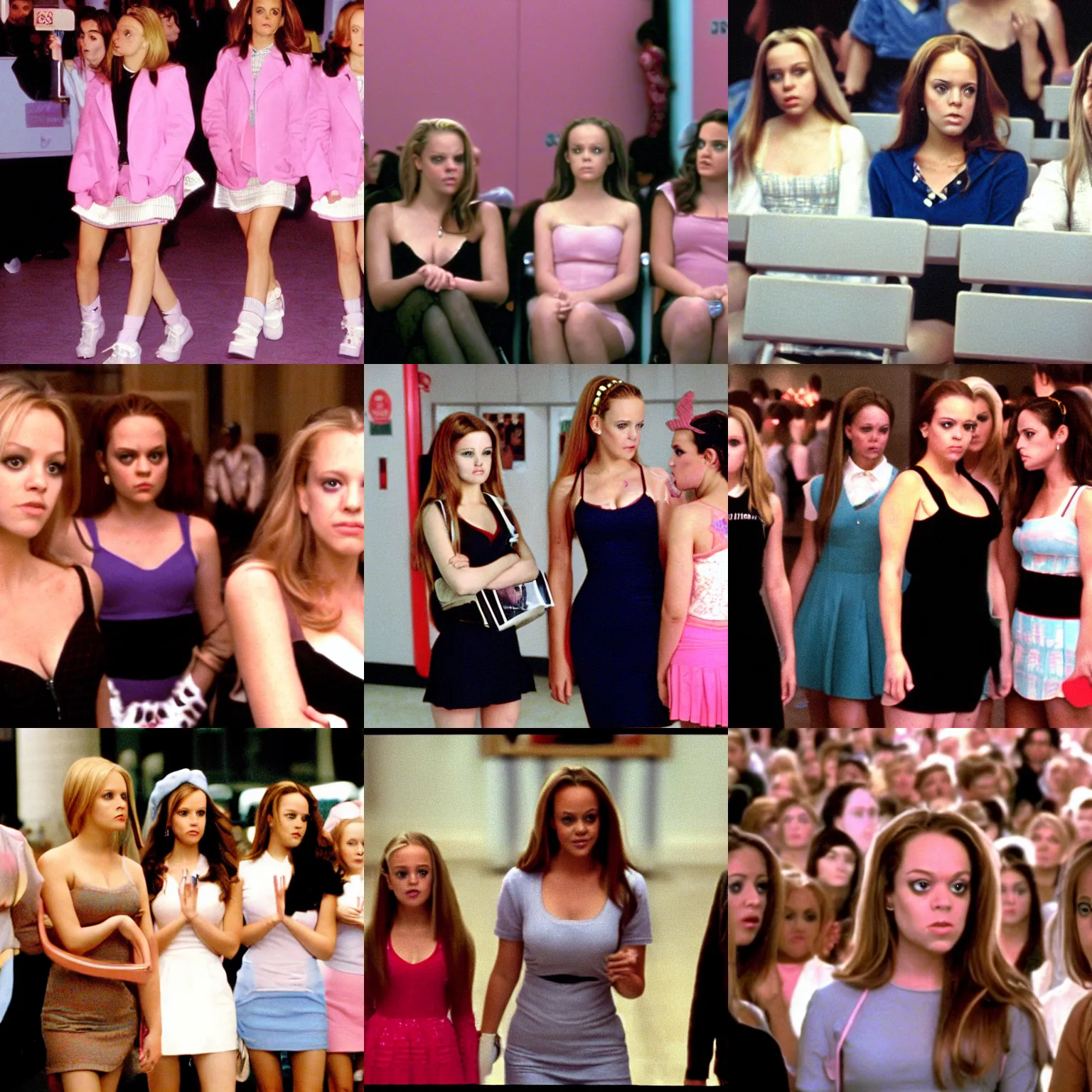 Prompt: kubrick stare, mean girls ( 2 0 0 4 ). wtc nyc 2 0 0 1. regina george did 9 / 1 1.