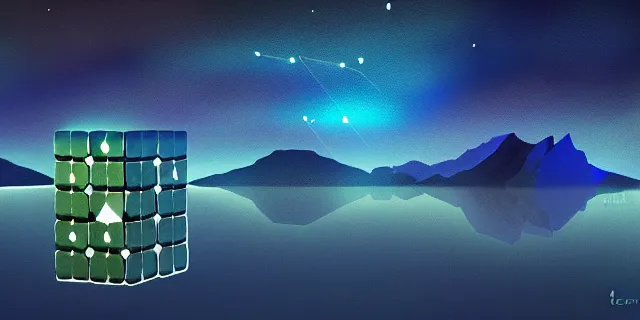 Prompt: abstract hexagonal cubes all interconnected to each other in a block chain, atmospheric lighting, intricate, volumetric lighting, beautiful, sharp focus, ultra detailed, in the art style of bowater charlie, brom gerald, lake baikal in the background, astrophotography