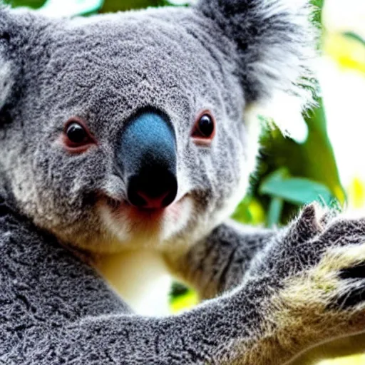 Image similar to cute koala falling towards camera