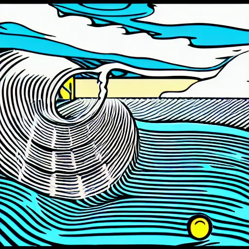 Image similar to wavy hovering reservoir tuba hotrod, by beeple and roy lichtenstein, child's drawing, chiaroscuro