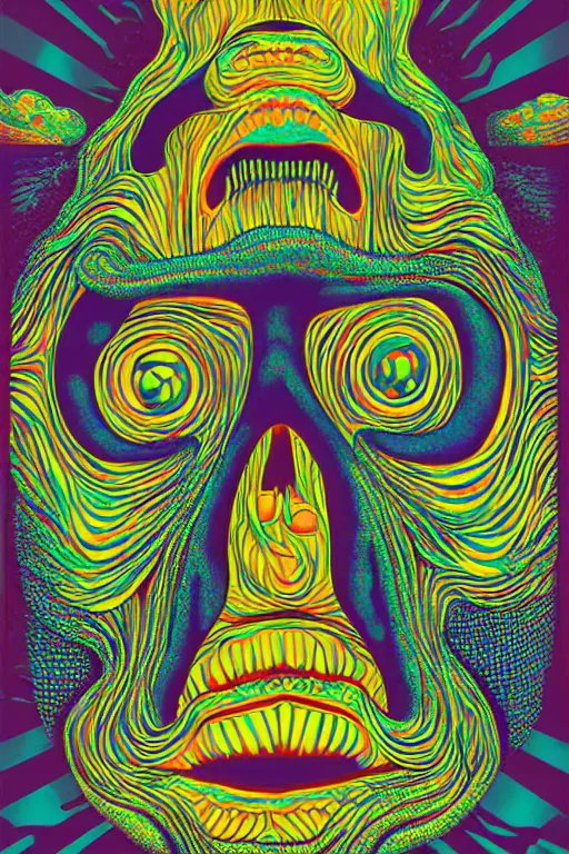 Image similar to a tab of LSD acid on a tongue with psychedelic hallucinations, screenprint by kawase hasuialex grey and dan hillier, colorful flat design, hd, 8k