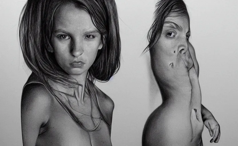 Prompt: a striking full body portrait, hyperrealistic drawing by philip weber