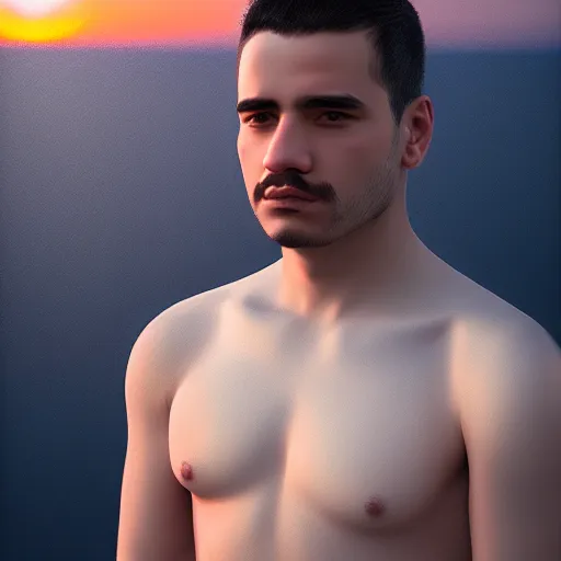 Image similar to of a photo portrait of rafael vallaperde, artstation, sunrise lighting, f 2. 8