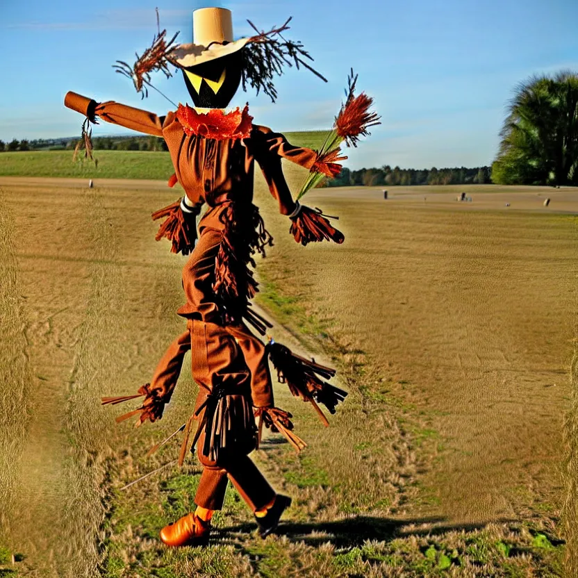 Prompt: a scarecrow doing a catwalk